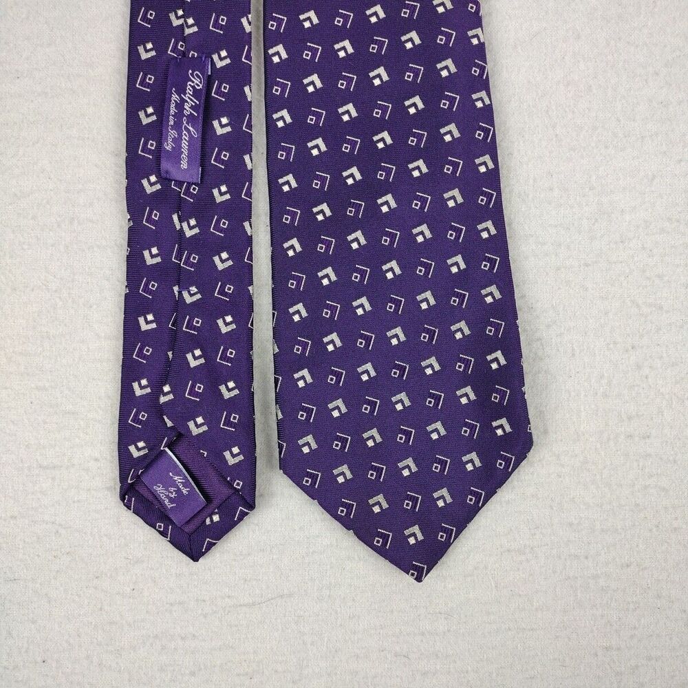 Purple Label Ralph Lauren Navy Purple Geometric All Silk Handmade Necktie Tie
